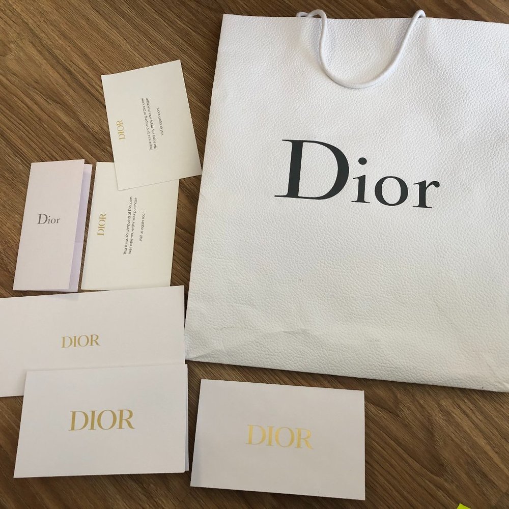 Christian DIOR Shopping Logo Paper Bag Pebbled Textured White